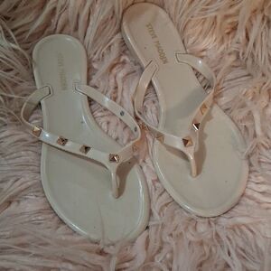 Steve Madden Beige Sandals with Gold Studs